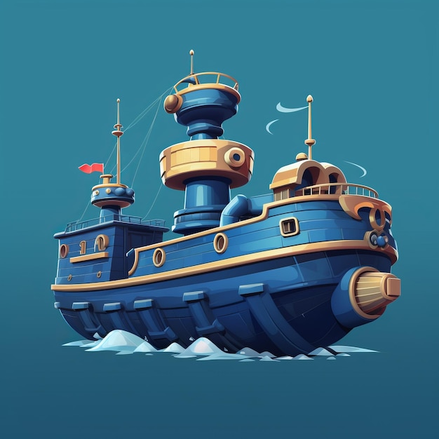 Yate de la Armada de dibujos animados Un barco tipo Roguelike al estilo de Super Mario Bros