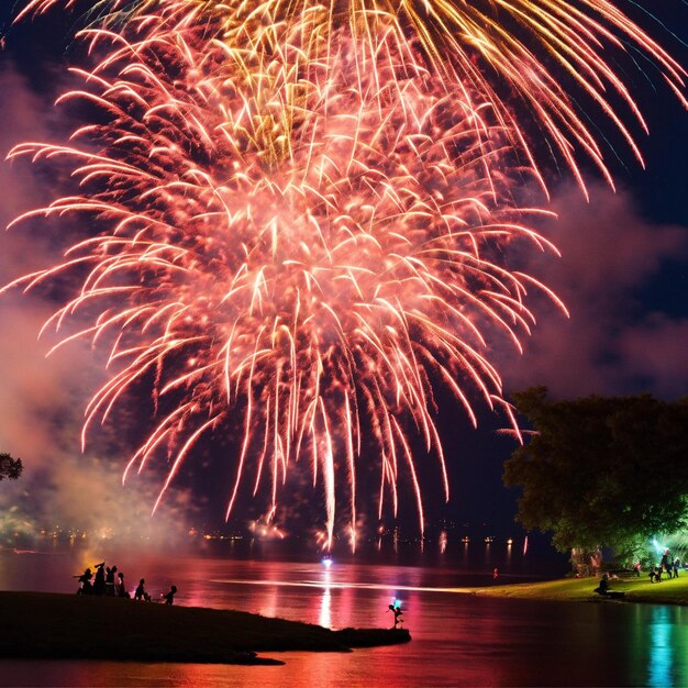 Un yate y una exhibición de fuegos artificiales de entretenimiento