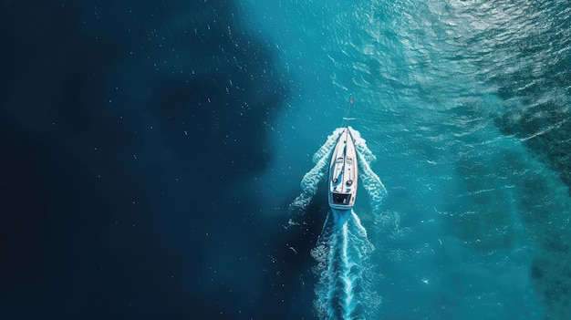 Foto yate de lujo navegando en el mar azul profundo