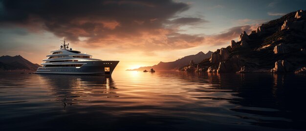 Foto yate de lujo o barco a motor en el mar vista panorámica del paisaje marítimo