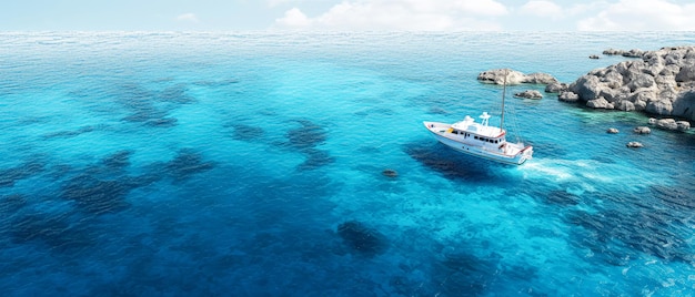 Foto yate de lujo o barco a motor en el mar vista panorámica del paisaje marítimo