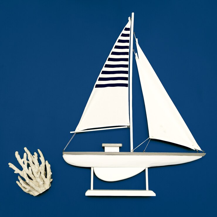 Foto yate en el mar azul concepto minimal art