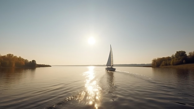 Yate de vela navega en el mar al sol de la mañana Turismo marino AI generado