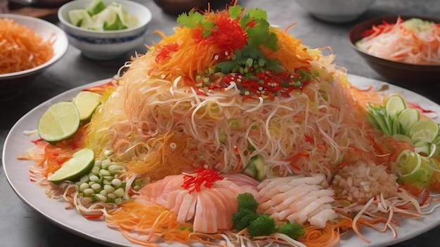 Yee sang yusheng lo hei o lou sang es una ensalada de pescado crudo de estilo cantonés