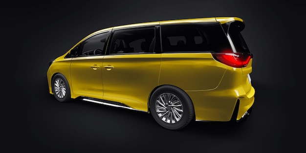 Foto yellow minivan family city car premium business car 3d ilustración