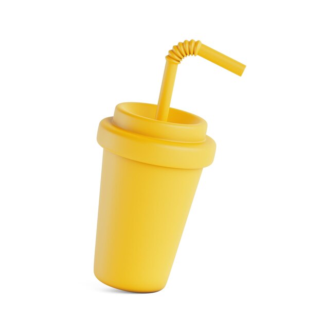 Yellow Soda Soft Drink Striped Cup Icon de dibujos animados con paja en estilo Duotone Clay Monochrome Rendering en 3D