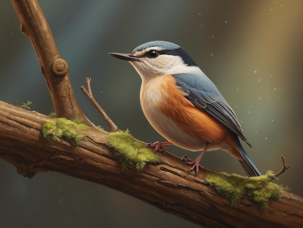 YellowNuthatch auf einem Zweig singt