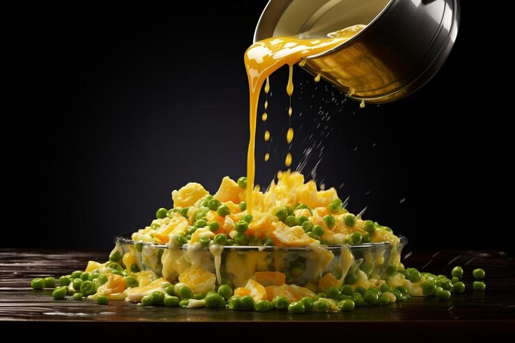 Foto la yema de huevo dorada se mezcla con el arroz frito