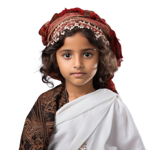 Foto yemení de 8 años de edad con ropa tradicional