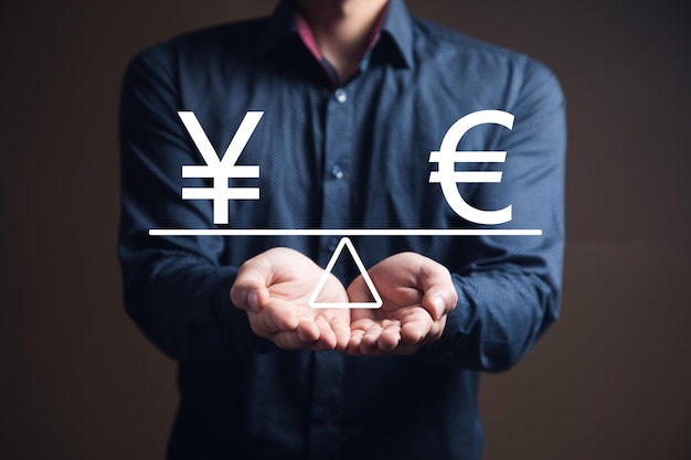 Yen- und Euro-Symbol auf der Waage