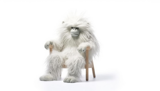 yeti fofo senta-se em uma cadeira em um fundo branco