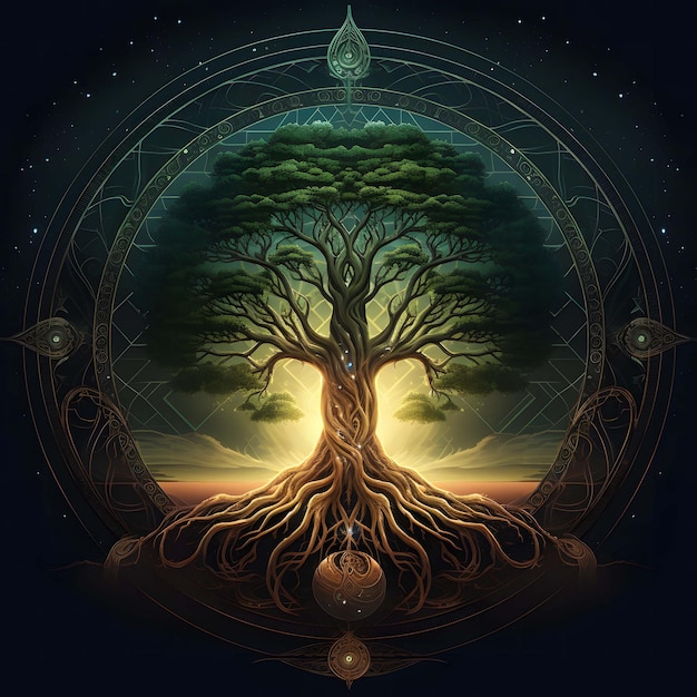 Yggdrasil da árvore da vida da mitologia nórdica gerada por IA