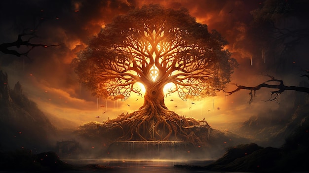 Foto yggdrasil de la mitología nórdica el árbol de la vida