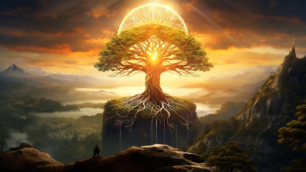 Foto yggdrasil o nome da árvore da vida no mito nórdico