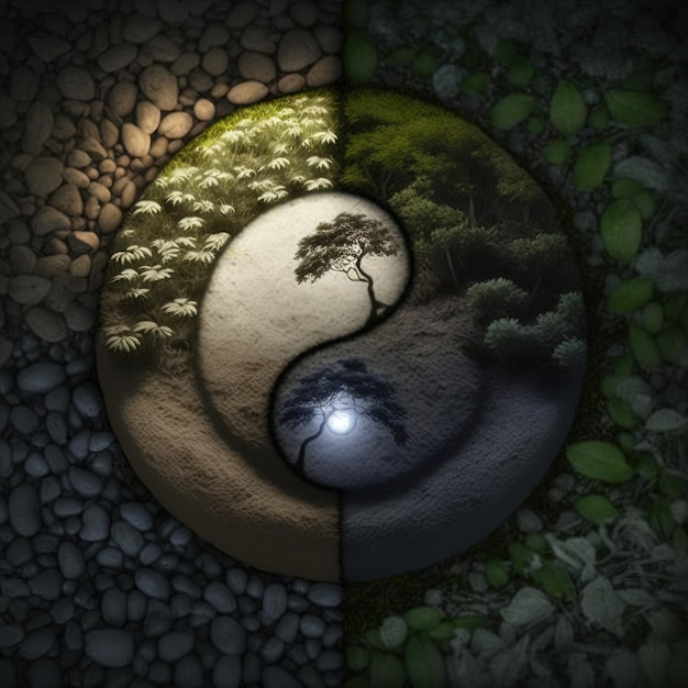 Foto yin e yang feitos da natureza. símbolo de harmonia
