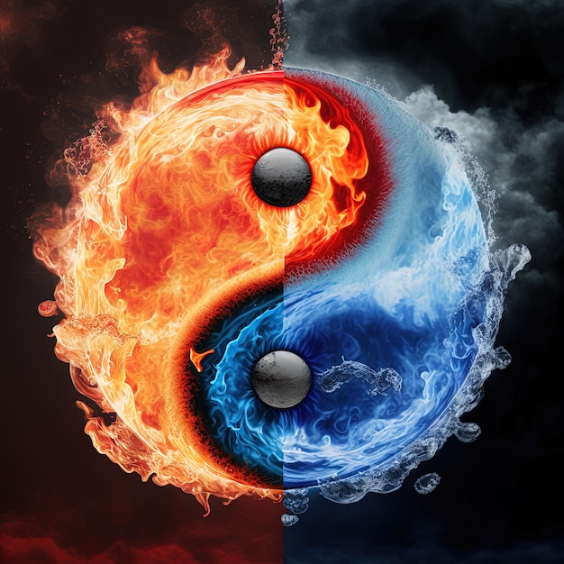 Yin e yang feitos de fogo e água. símbolo de harmonia