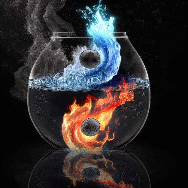 Yin e yang feitos de fogo e água. símbolo de harmonia