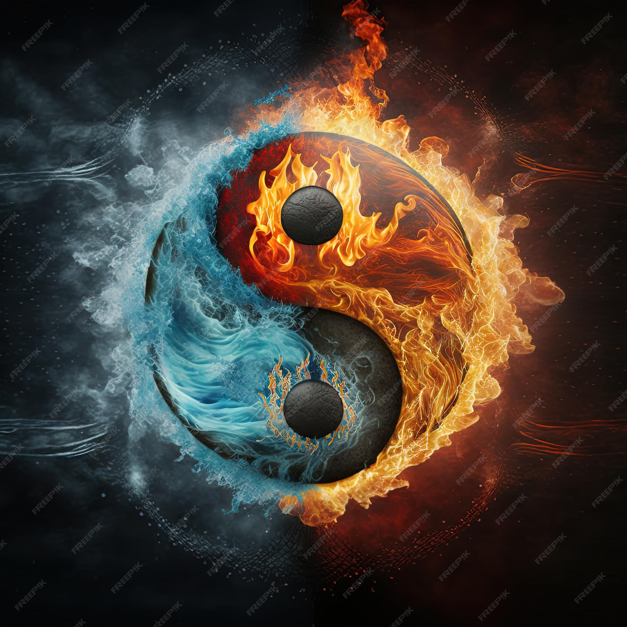 Yin e yang feitos de fogo e água. símbolo de harmonia