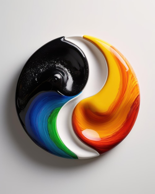 Yin und Yang schmelzen in Schwarz, Orange und Weiß. Wunderschönes Illustrationsbild Generative KI