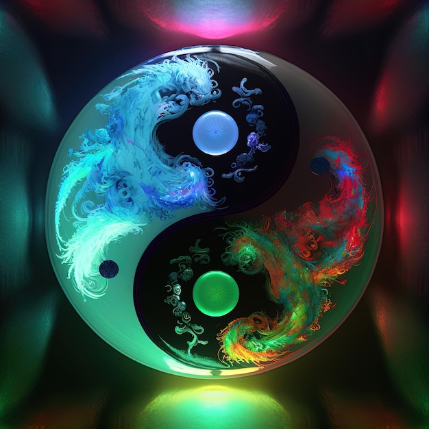 Yin y Yang coloridos hechos de combinaciones de colores. símbolo de armonía