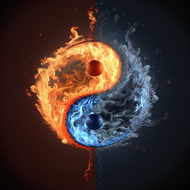 Yin y Yang hechos de fuego y agua. símbolo de armonía