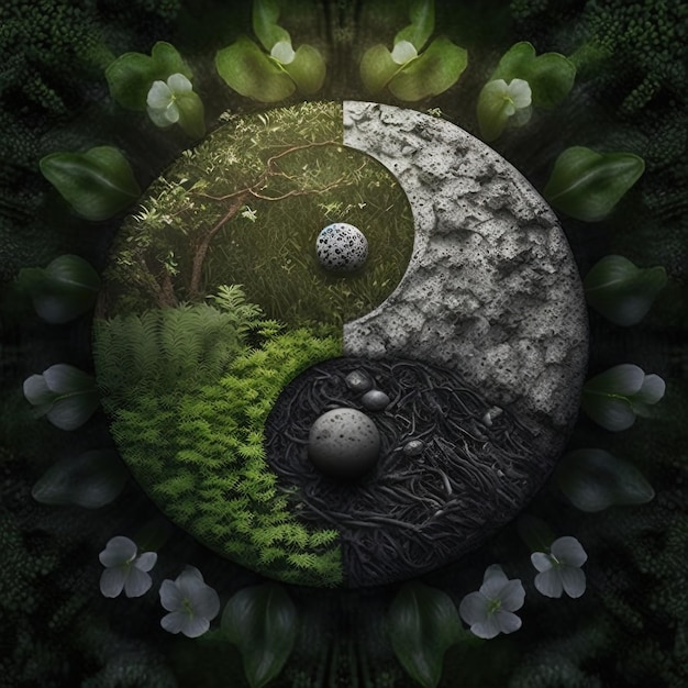 Yin y Yang hechos de la naturaleza. símbolo de armonía
