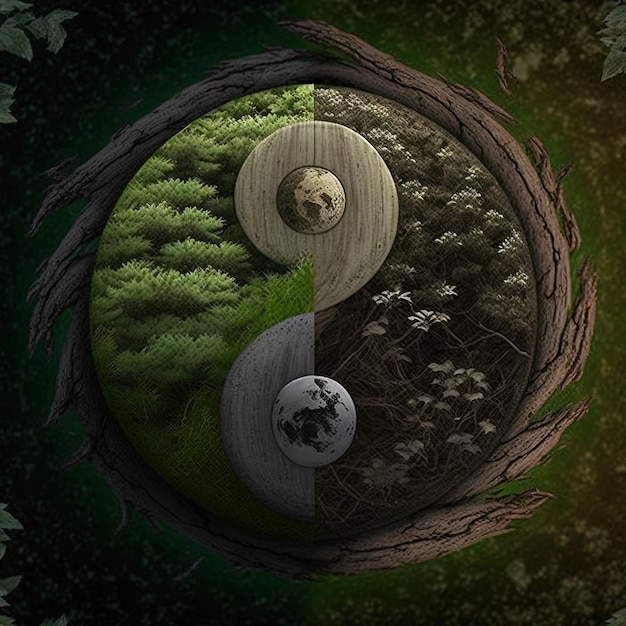 Yin y Yang hechos de la naturaleza. símbolo de armonía