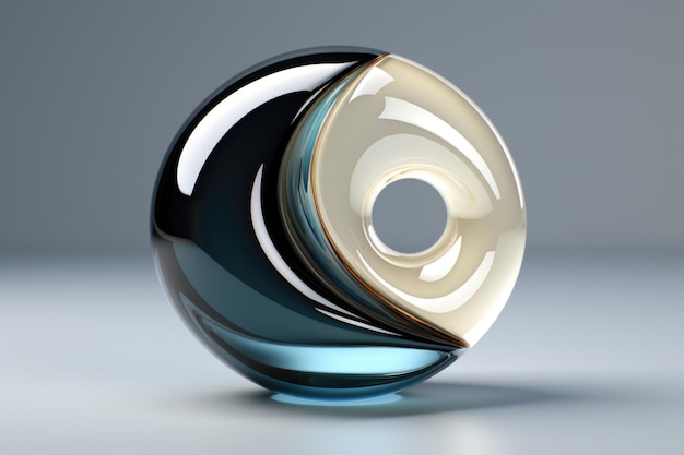 Yin Yang Modernes 3D-Symbol mit einem Teil aus Glas und dem anderen aus meta-generativer IA