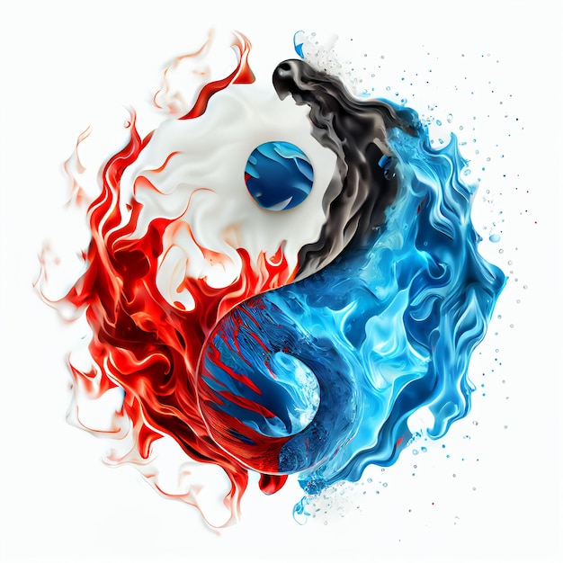 Yin-Yang-Symbol mit Feuer und Wasser