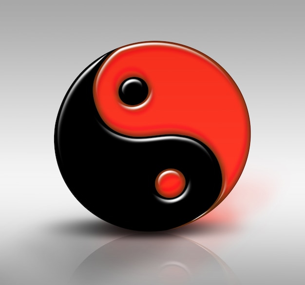 Yin yang tao símbolo rojo y negro generado por ordenador