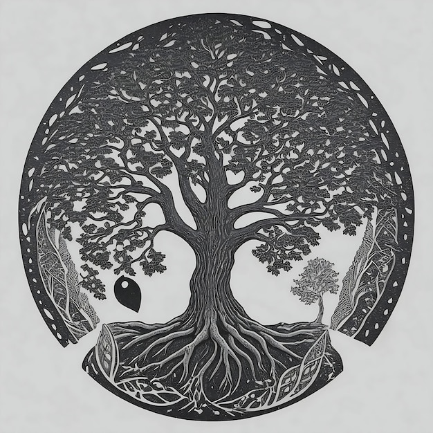 Ying yang conceito de equilíbrio Yggdrasil árvore da vida mitologia nórdica conceito de equilibro