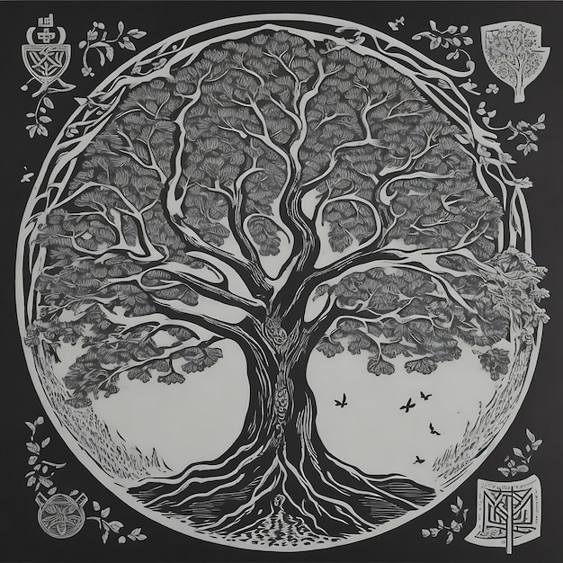 Ying yang conceito de equilíbrio Yggdrasil árvore da vida mitologia nórdica conceito de equilibro