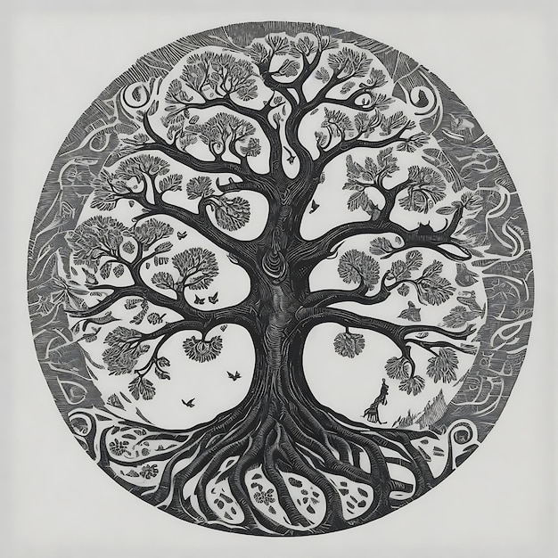 Ying yang conceito de equilíbrio Yggdrasil árvore da vida mitologia nórdica conceito de equilibro