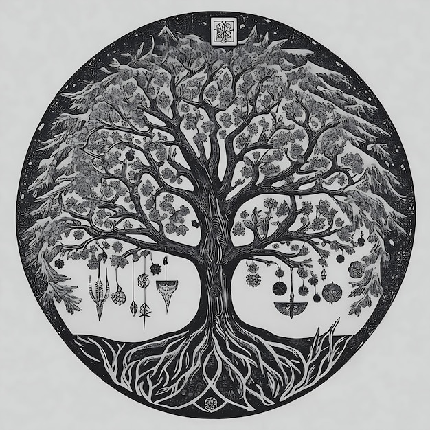 Ying yang conceito de equilíbrio Yggdrasil árvore da vida mitologia nórdica conceito de equilibro