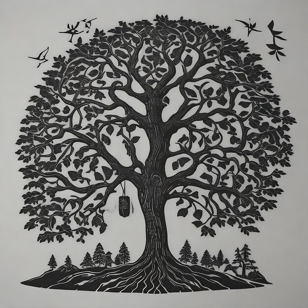 Ying yang conceito de equilíbrio Yggdrasil árvore da vida mitologia nórdica conceito de equilibro