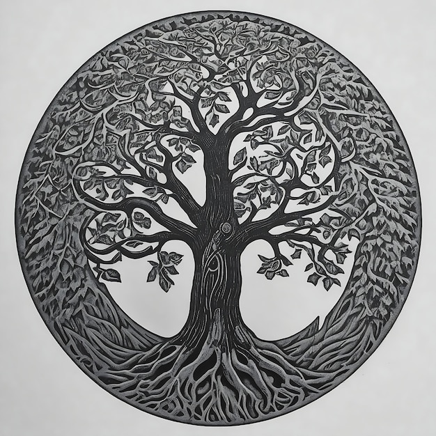 Ying yang conceito de equilíbrio Yggdrasil árvore da vida mitologia nórdica conceito de equilibro