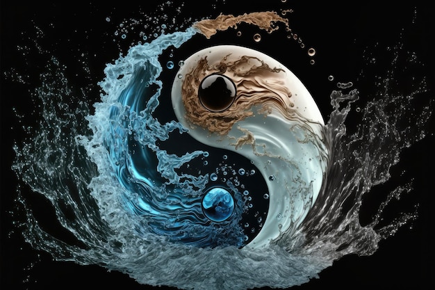 Yinyang-Symbol dargestellt in Form von Wasserspray und weißem Tropfen