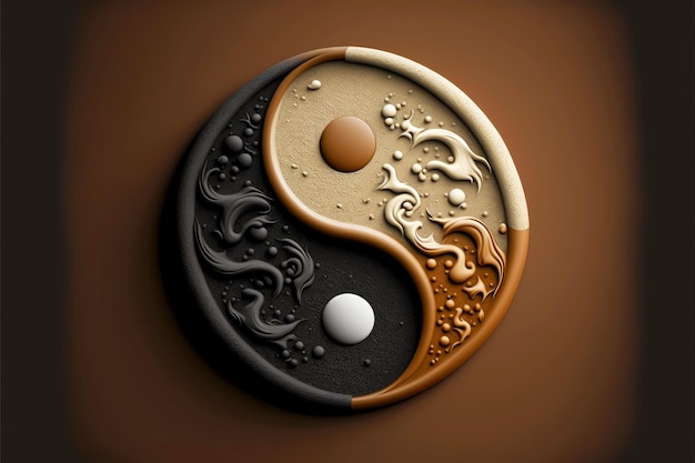 Yinyang-Symbol in Graubraun und Beige auf braunem Hintergrund