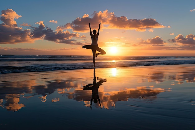 Yoga am Strand bei Sonnenaufgang Fotografie