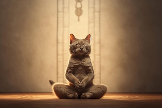 Yoga cat Un gato en posición de loto Relajación y descanso IA generativa