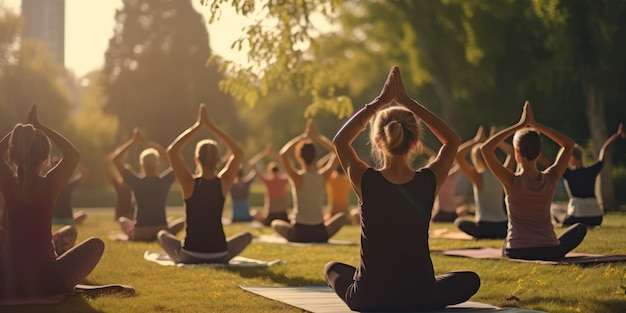 Yoga de alongamento e pessoas idosas no parque para exercícios e treinamento de saúde muscular