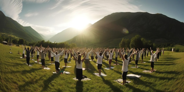 Yoga in den Bergen mit Blick auf die Berge