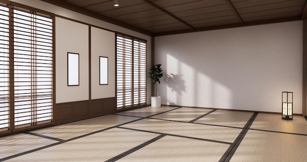 Yoga-InnenarchitekturReinigung des minimalistischen Raums im japanischen Stil 3D-Rendering