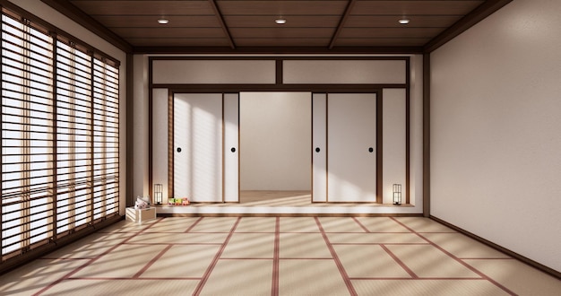 Yoga-InnenarchitekturReinigung des minimalistischen Raums im japanischen Stil 3D-Rendering