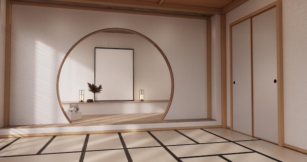Yoga-InnenarchitekturReinigung des minimalistischen Raums im japanischen Stil 3D-Rendering