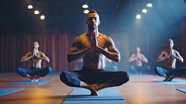 Yoga-Jungs trainieren in einem Studio mit generativer KI