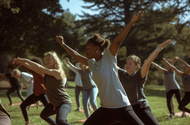 Yoga-Kurs im Freien, der Frieden und Achtsamkeit umarmt