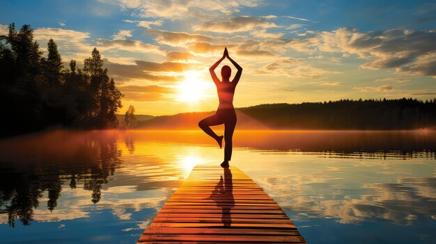 El yoga del lago de la naturaleza