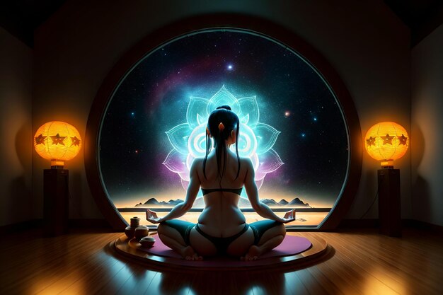 Yoga-Meditation in Lotus-Position mit Lotusblume