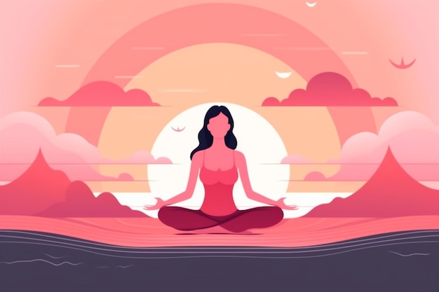 Yoga mulher exercício pessoa costas mar meditação água oceano relaxamento lótus Generative AI